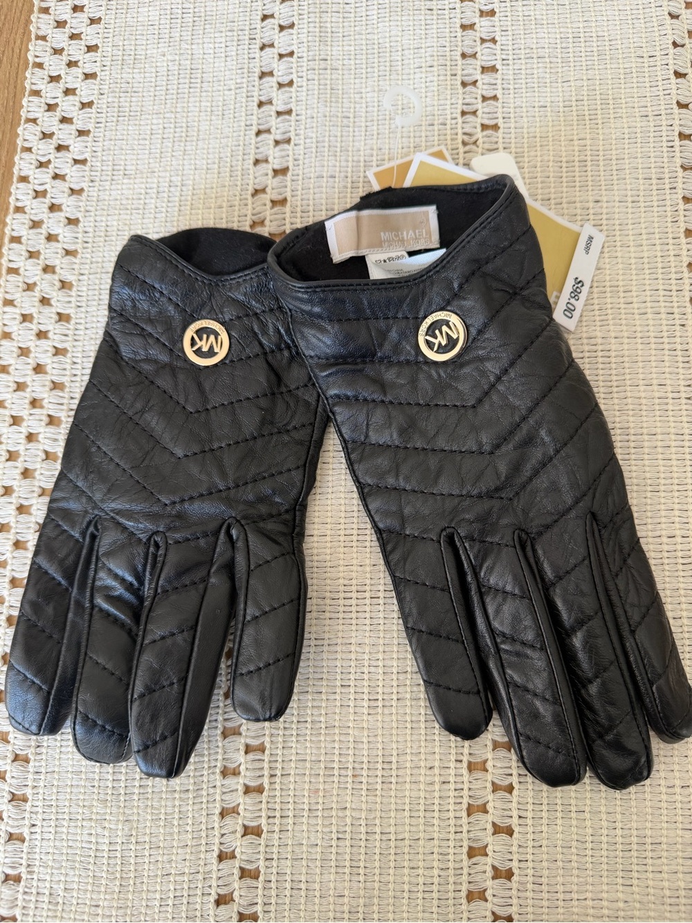 Michael Kors Black Quilted Leather Gloves for women
